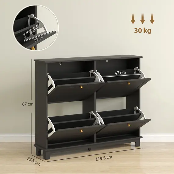Buy Narrow Shoe Storage Cabinet, Slim Shoe Cabinet with 4 Flip Drawers, Adjustable Shelves for 16 Pairs of Shoes, Black, 3 image