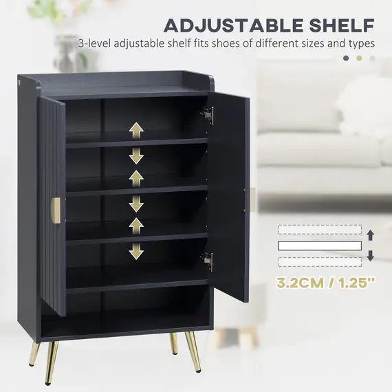 Buy Entryway Furniture Set for 19 Pairs of Shoes, Hallway Shoe Cabinet with Adjustable Shelves, Shoe Storage Bench with Steel Legs, Grey, 5 image