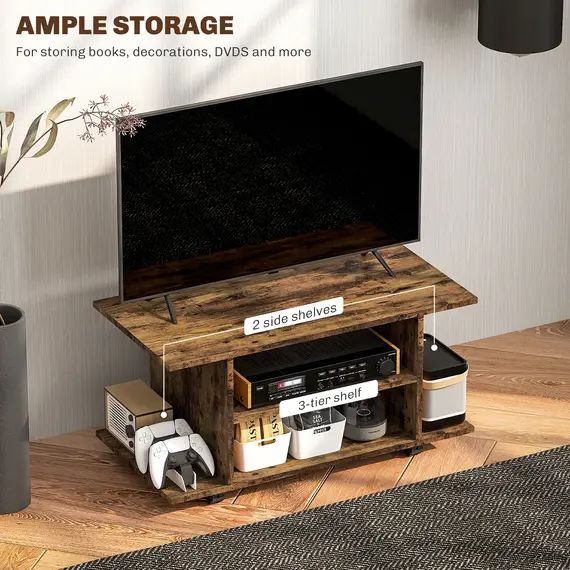 Buy Modern TV Cabinet Stand Storage Shelves Table Mobile Bedroom Furniture Bookshelf Bookcase Rustic Brown, 4 image