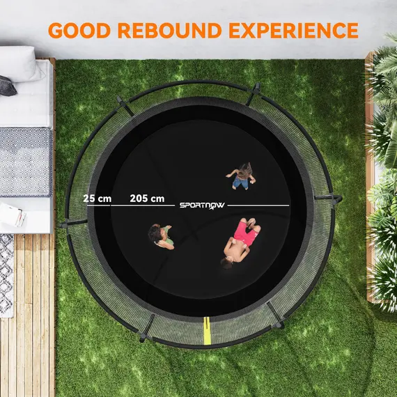 Buy 8ft Outdoor Trampoline with Enclosure Net, Spring Cover, Black, 6 image