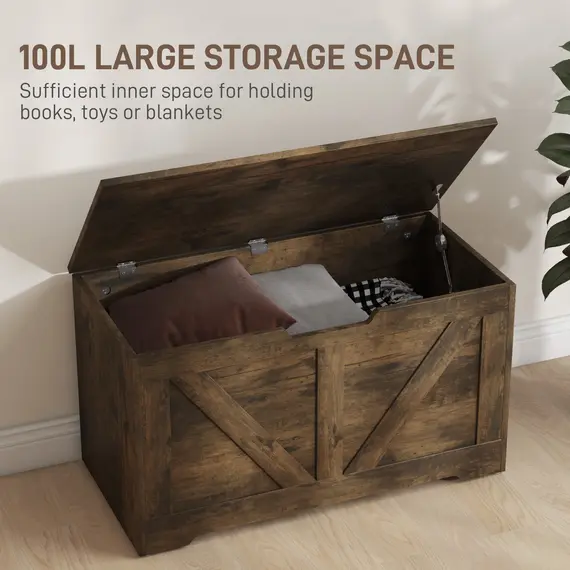 Buy 100L Home Storage Box, with Safety Hinges - Rustic Brown, 4 image
