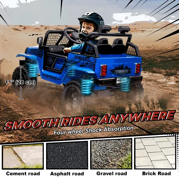 Buy AIYAPLAY 12V Battery Powered Kids Ride-On Car, Electric Truck w/ Spring Suspension, Remote, Music, Horn, Lights, Blue, 6 image