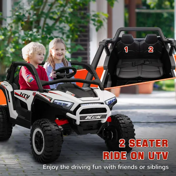 Buy 2 Seater 24V 7AH Ride on Truck, Battery Powered Electric Ride On Car w/ Remote, Suspension, 3 Speeds, White, 3 image