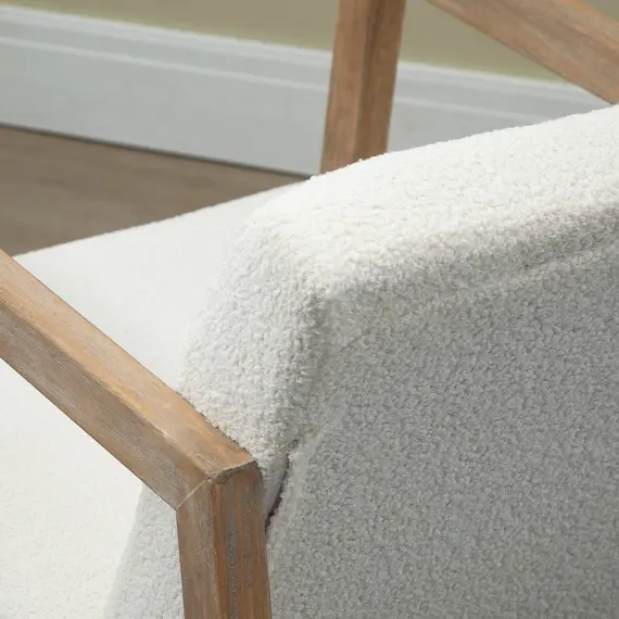Buy Rocking Chair, Upholstered Sofa Armchair with Cushion and Wood Base for Living Room and Bedroom, Cream White, 7 image