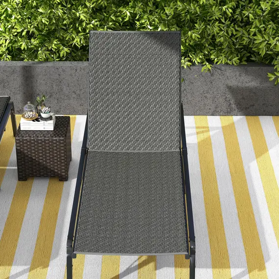 Buy Outsunny Foldable Outdoor PE Rattan Sun Lounger Set of 2, Patio Wicker Recliners Lounge Chair w/ 5-Level Adjustable Backrest, for Poolside, Garden, Grey, 8 image