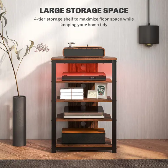 Buy 4-Tier Corner TV Stand with Storage, LED Lights, Cable Management, Small TV Unit Entertainment Centre for TVs up to 29", for Living Room, Bedroom, 5 image