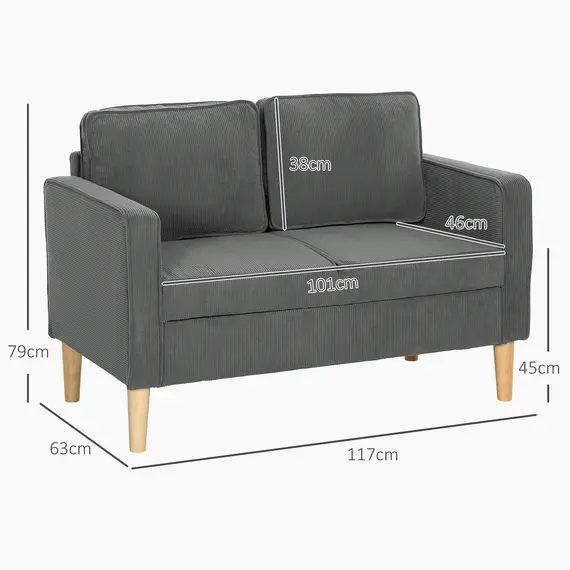 Buy Small Two-Seater Corduroy Sofa - Grey, 3 image