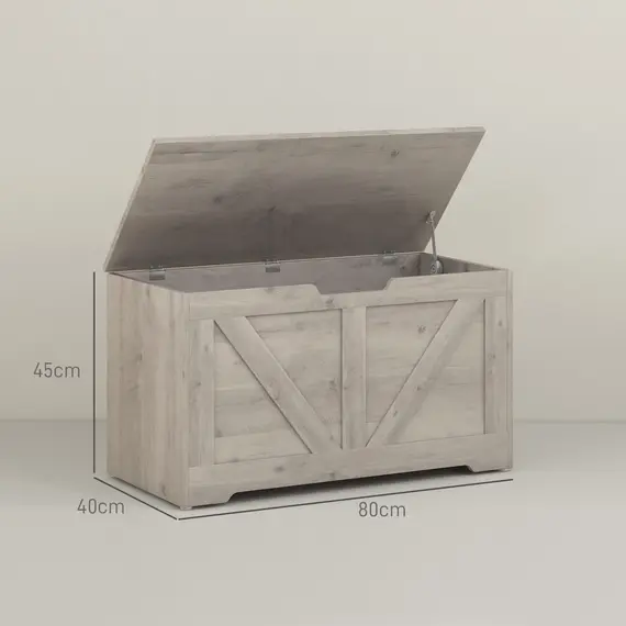 Buy 100L Home Storage Box, with Safety Hinges - Grey Wood-Effect, 3 image