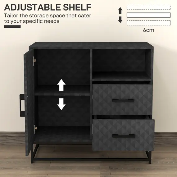Buy Sideboard with Adjustable Shelf, Freestanding Sideboard Storage Cabinet with Open Compartment and 2 Drawers, Black, 5 image
