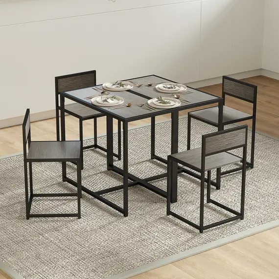 Buy Dining Table and Chairs Set 2, Dining Room Sets, Rectangular Space Saving Table and 2 Chairs for Compact Kitchens, Steel Frame, Grey Wood-Effect, 8 image