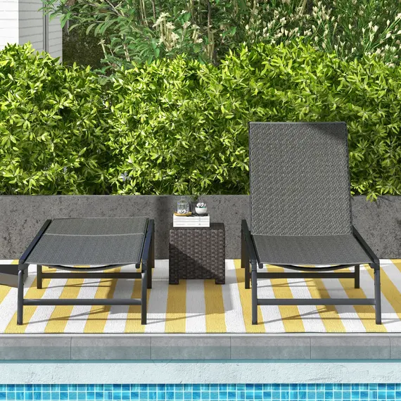 Buy Outsunny Foldable Outdoor PE Rattan Sun Lounger Set of 2, Patio Wicker Recliners Lounge Chair w/ 5-Level Adjustable Backrest, for Poolside, Garden, Grey, 7 image
