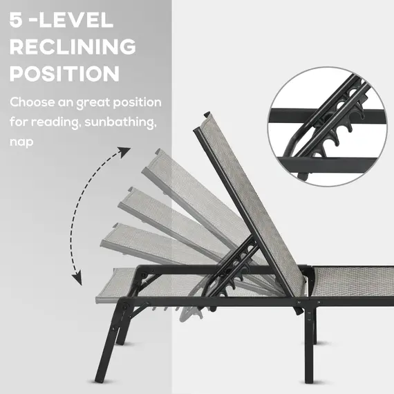 Buy Outsunny Foldable Outdoor PE Rattan Sun Lounger Set of 2, Patio Wicker Recliners Lounge Chair w/ 5-Level Adjustable Backrest, for Poolside, Garden, Mixed Grey, 5 image