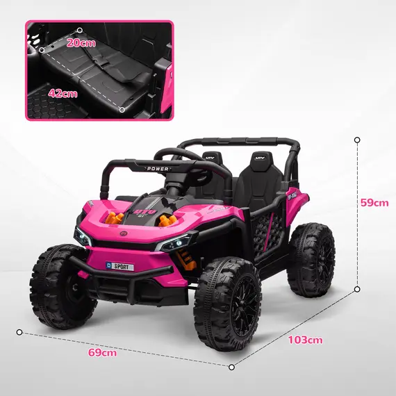 Buy 12V Battery Powered Ride on Truck w/ Remote, Four Suspension Wheels, Horn, Lights, Music, USB, for Ages 3-5 Years, Pink, 3 image