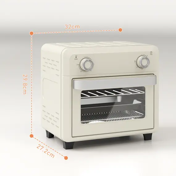 Buy HOMCOM 10L Air Fryer Oven, Mini Oven, Oil Free Cooking, Grill, Roast, Bake, with Adjustable Temperature, Timer, Dishwasher Safe, 1000W, Cream White, 3 image
