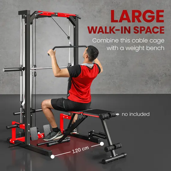 Buy Cable Crossover Machine, Multi-Function Power Rack with Pull Up Bar, Lat Pull Down System, Squat Rack, Barbell Bar, 8 image