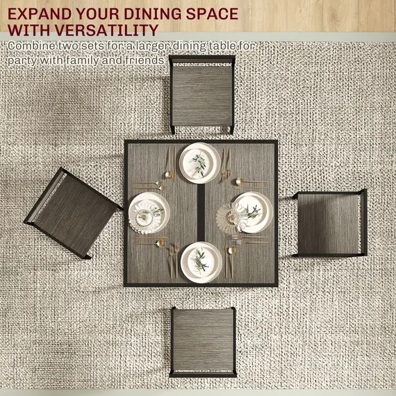 Buy Dining Table and Chairs Set 2, Dining Room Sets, Rectangular Space Saving Table and 2 Chairs for Compact Kitchens, Steel Frame, Grey Wood-Effect, 7 image