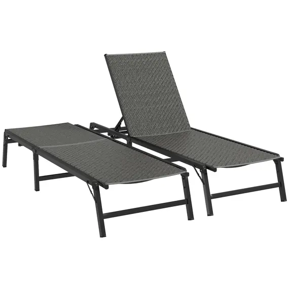 Buy Outsunny Foldable Outdoor PE Rattan Sun Lounger Set of 2, Patio Wicker Recliners Lounge Chair w/ 5-Level Adjustable Backrest, for Poolside, Garden, Grey