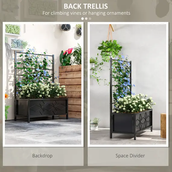 Buy Raised Bed for Garden with Trellis, Galvanised Planter Box with Diamond Pattern, Drainage Holes for Vegetables, Herbs and Flowers, 90 x 40 x 120 cm, Black, 4 image
