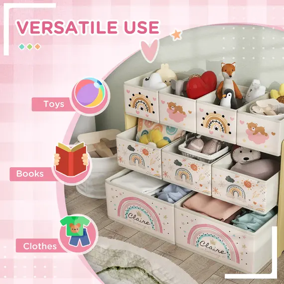 Buy AIYAPLAY 3-Tier Kids Storage Unit with 9 Non-Woven Fabric Boxes for Toys, Books, for Bedroom, Nursery, Yellow, 7 image