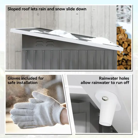 Buy Outsunny 7 x 4ft Eco-friendly Galvanised Steel Garden Shed, with Lock and Gloves, 40kg/㎡ Snow Capacity - Grey, 8 image