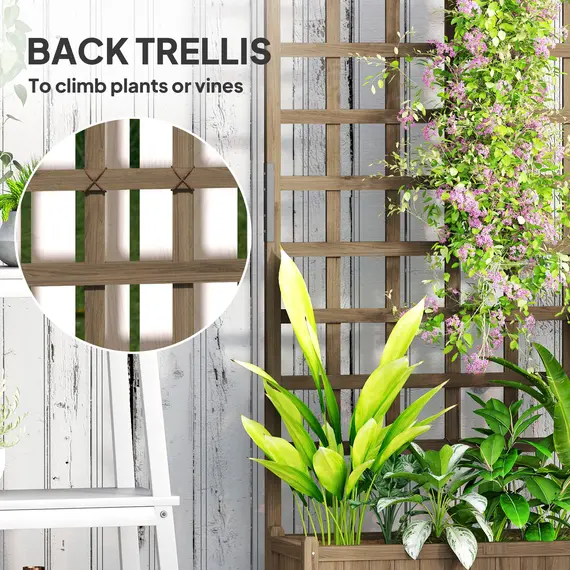 Buy Outsunny Wooden Trellis Planter, Raised Garden Bed with Wheels, to Climb and Grow Vegetables, Herbs and Flowers, Brown, 4 image