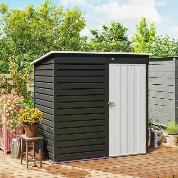 Buy Outsunny 6 x 4ft Metal Garden Storage Shed, Outdoor Tool Storage Shed with Lockable Door and Gloves for Garden, Patio, Dark Grey, 8 image