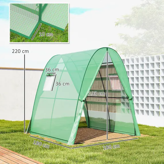 Buy Outsunny Polytunnel Greenhouse with Sandbags, Walk-In Tunnel Green House with 2 Doors and Screen Windows, 1.8 x 1.8 x 2m, Green, 3 image