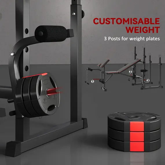 Buy Weight Bench with Two Barbell Racks, Leg Curl Machine, Preacher Curl Bench, Black, 6 image