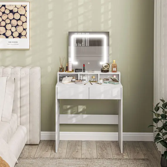 Buy Storage Dressing Table, with LED Light Mirror - White, 8 image