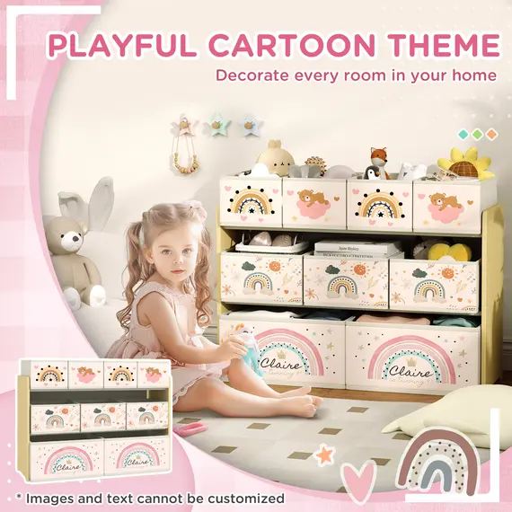 Buy AIYAPLAY 3-Tier Kids Storage Unit with 9 Non-Woven Fabric Boxes for Toys, Books, for Bedroom, Nursery, Yellow, 6 image