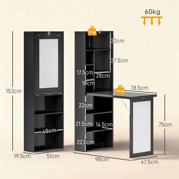 Buy Three-Part Work Desk, with Storage and Writing Board - Black, 3 image