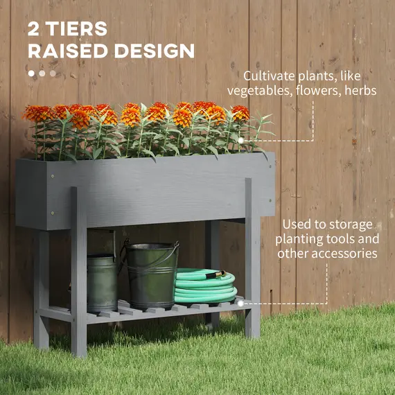 Buy Wooden Two-Tier Raised Planter - Grey, 4 image