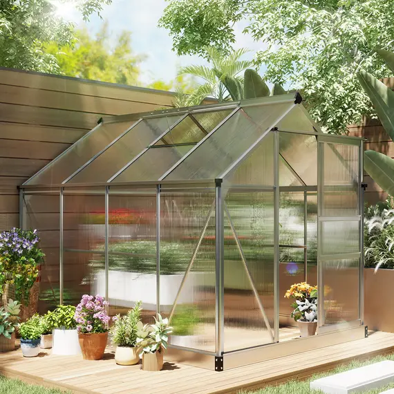 Buy Outsunny 6 x 8ft Walk-In Greenhouse, with Sliding Door - Clear, 2 image