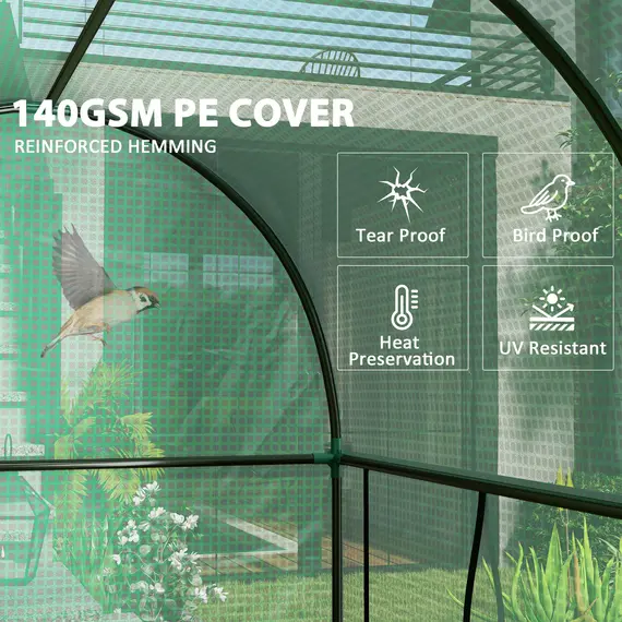 Buy Outsunny 200 x 100cm Walk-In Greenhouse, with Zipped Doors - Green, 5 image