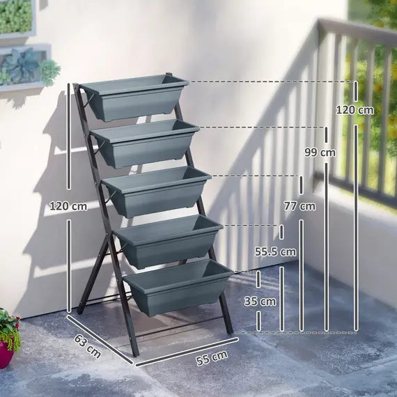 Buy Outsunny 5-Tier Raised Garden Bed, Vertical Ladder Plant Stand with 5 Removable Boxes, Drainage Holes and Plugs, Indoor Outdoor Elevated Flower Herb Growing Box for Garden Patio Balcony, Grey, 3 image