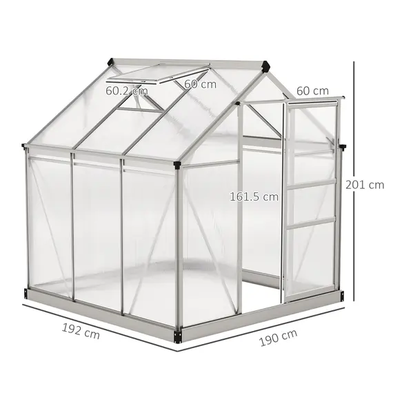 Buy Outsunny 6 x 6ft Polycarbonate Greenhouse - Clear, 3 image