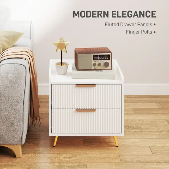 Buy Elegant Two-Drawer Bedside Table - White, 4 image