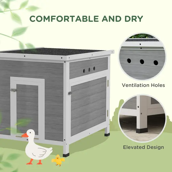 Buy Wooden Duck House with Ramp, Double Doors, Openable Asphalt Roof, Ventilation Holes, Removable Base, Light Grey, 5 image