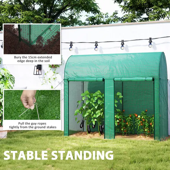Buy Outsunny 200 x 100cm Walk-In Greenhouse, with Zipped Doors - Green, 7 image