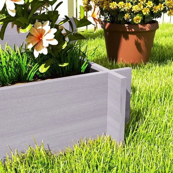 Buy 3 Tier Garden Planters with Trellis for Vine Climbing, Wooden Raised Beds, 95x95x110cm, Grey, 8 image