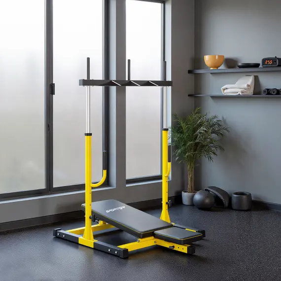 Buy Vertical Leg Press Machine with Adjustable Leg, Back and Head Positions, 1" Standard Plate Compatible, Yellow, 8 image