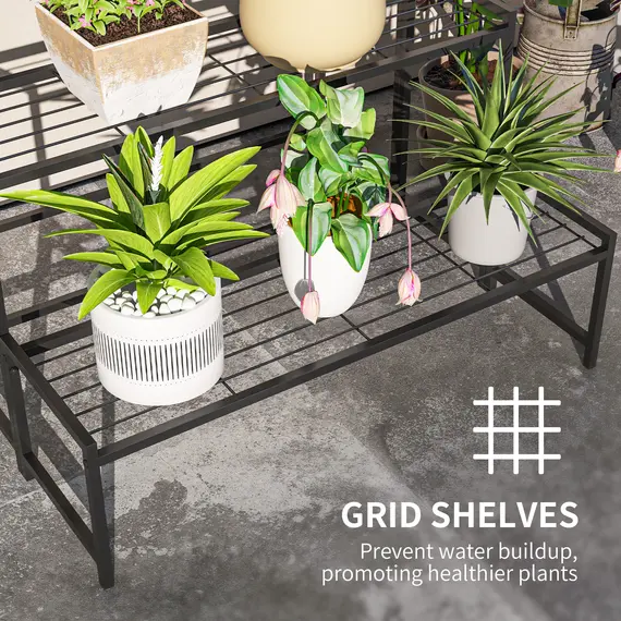 Buy Three-Tier Metal Plant Shelf - Black, 6 image