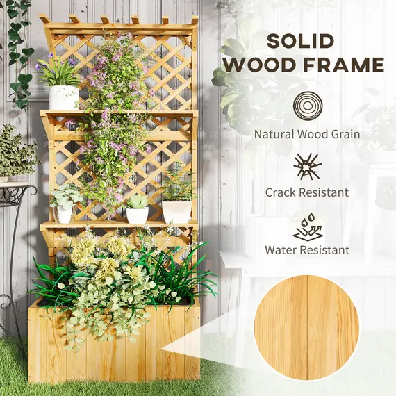 Buy 52L Wooden Planter, with Trellis and Shelves - Natural Finish, 7 image