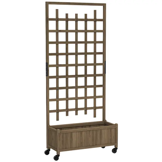Buy Outsunny Wooden Trellis Planter, Raised Garden Bed with Wheels, to Climb and Grow Vegetables, Herbs and Flowers, Brown
