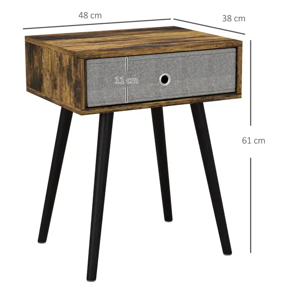 Buy Bedside Table Set of 2, Industrial Nightstand, Tall End Table with Removable Fabric Drawer, Retro Chic Side Table Accent Furniture with Wooden Legs, Rustic Brown, 3 image