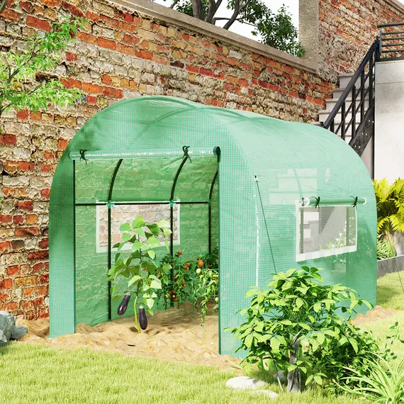 Buy Outsunny 300 x 200cm Walk-In Polytunnel Greenhouse - Green, 2 image
