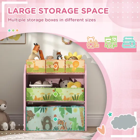 Buy 3-Tier Kids Toy Storage Unit with 6 Removable Storage Boxes, for Playroom, Bedroom, Children's Room, Nursery, Pink, 4 image