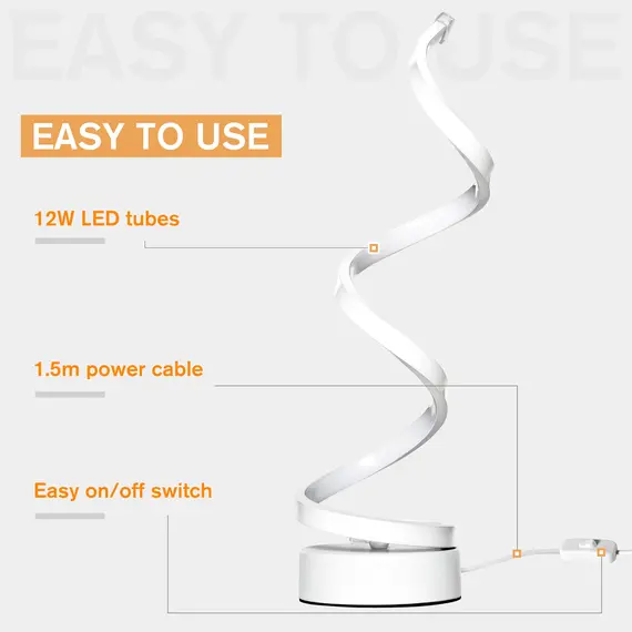 Buy Set of 2 Modern Wave-Shaped LED Table Lamp with Round Metal Base for Living Room, Bedroom, White, 5 image