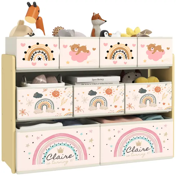 Buy AIYAPLAY 3-Tier Kids Storage Unit with 9 Non-Woven Fabric Boxes for Toys, Books, for Bedroom, Nursery, Yellow