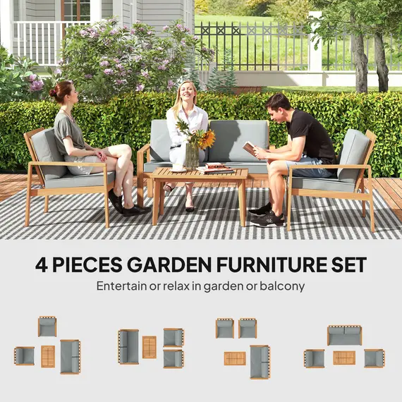 Buy 4-Piece Wooden Garden Furniture Set with Cushions - Teak, 4 image